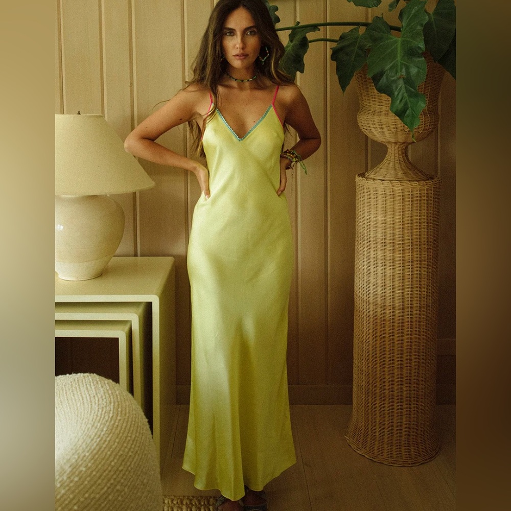 NWT - Yellow - V-neck - Dannijo Silk Long Maxi Slip Dress - Extra Small / XS